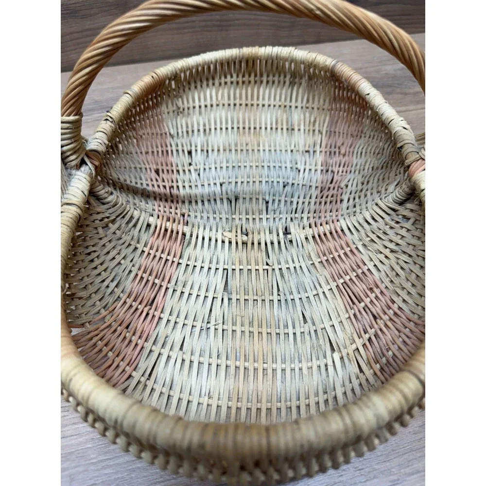 Vintage Rattan Wicker Buttocks Butt Egg Basket 12